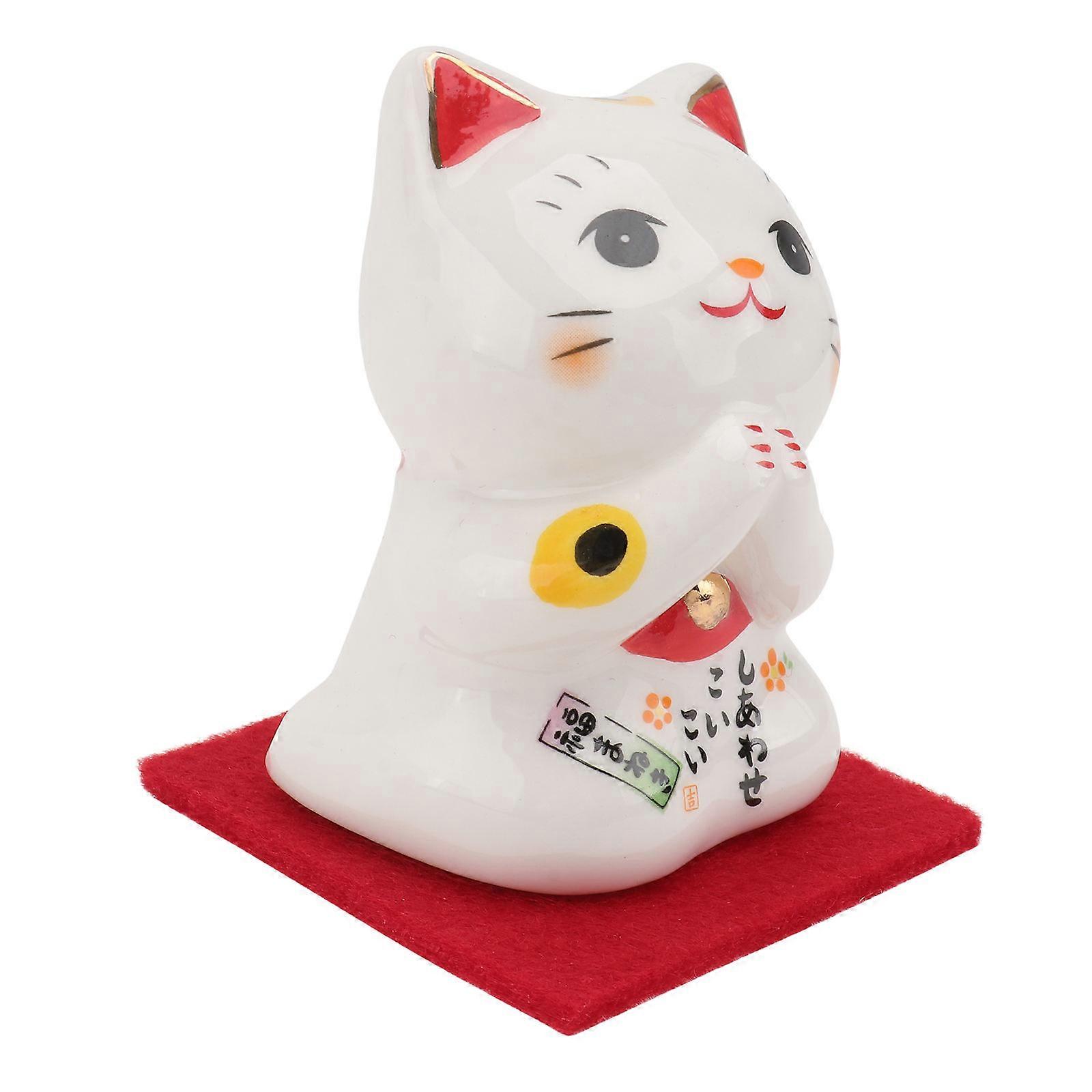 Ceramic Fortune Cat Ornament, Stylish Maneki Figurine for Home Office Desk Decor Gift