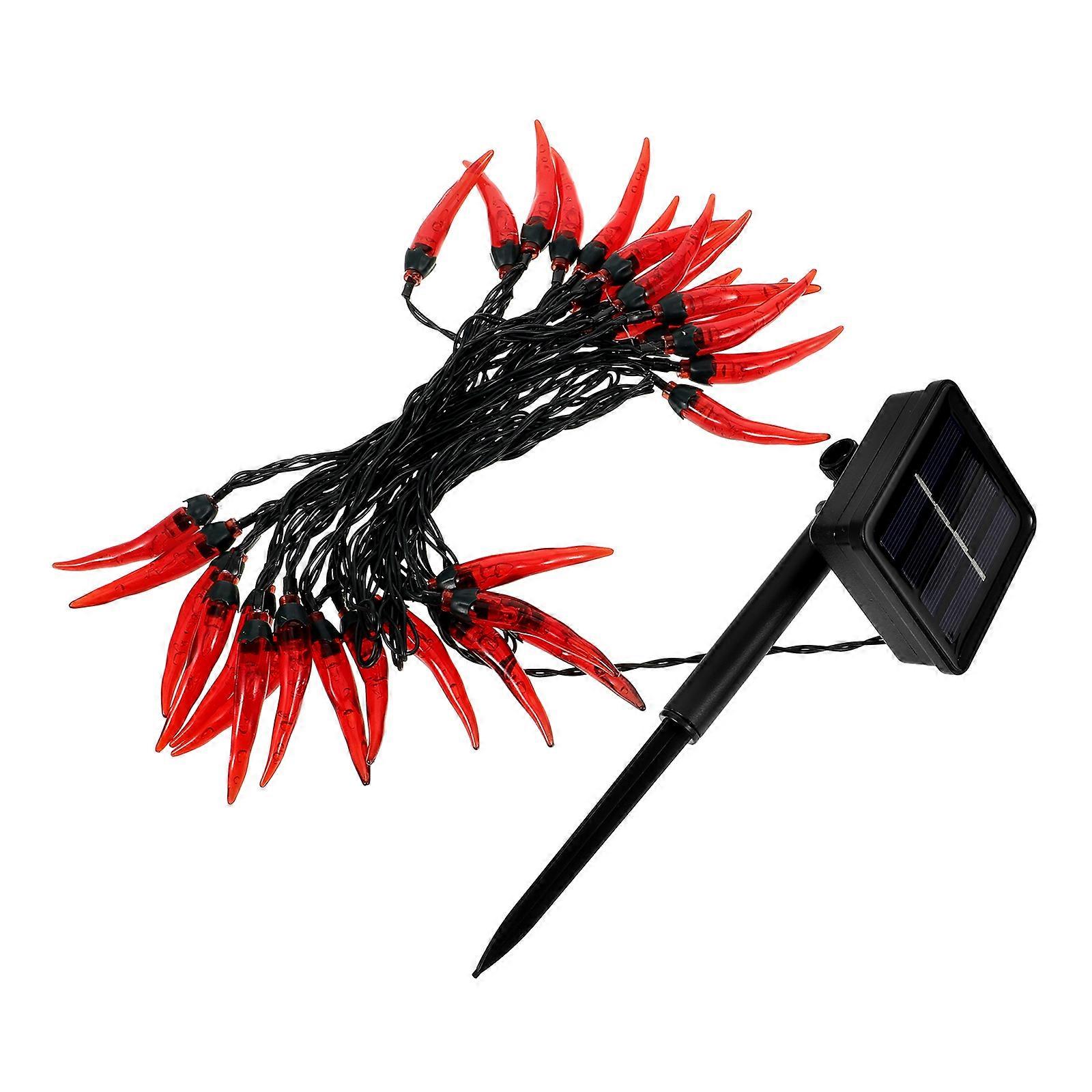 Red Solar Energy Powered Chili Modeling String Lamp Scene Ornament for Outdoor Lighting in Gardens and Balconies 1 Set