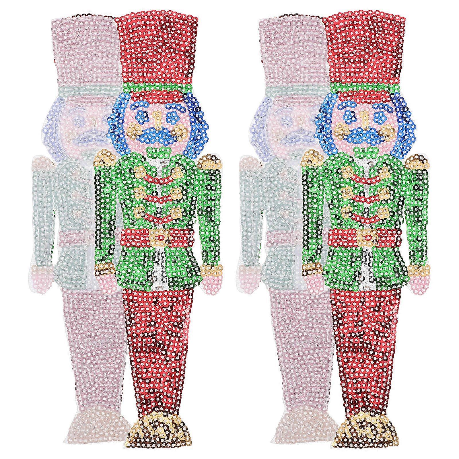 Decorative Patches For Clothes 4Pcs Multi Iron On Patches For Holiday Decor Featuring Festive Nutcracker Shape Durable Embroidered Sew-on Patch