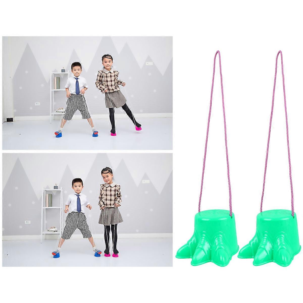 バランストレーニングアウトドアスポーツ玩具用プラスチック爪形高床式靴2個(グリーンランダムカラーロープ)
