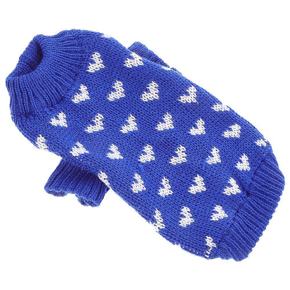 Blue Acrylic Dog Sweater for Valentine's Day with Round Collar Design and Heart Pattern Size L