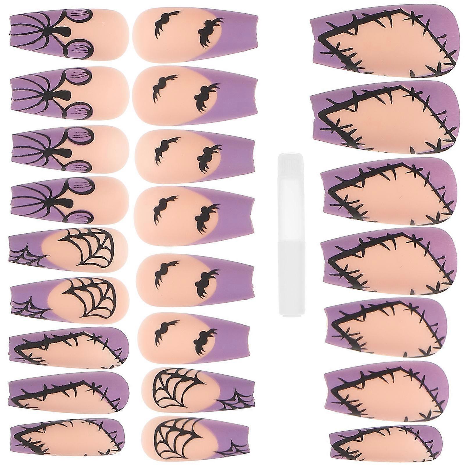 Purple Long Press On Nails 24Pcs Halloween Style For Women With Nail Decoration Function Perfect For Special Occasions