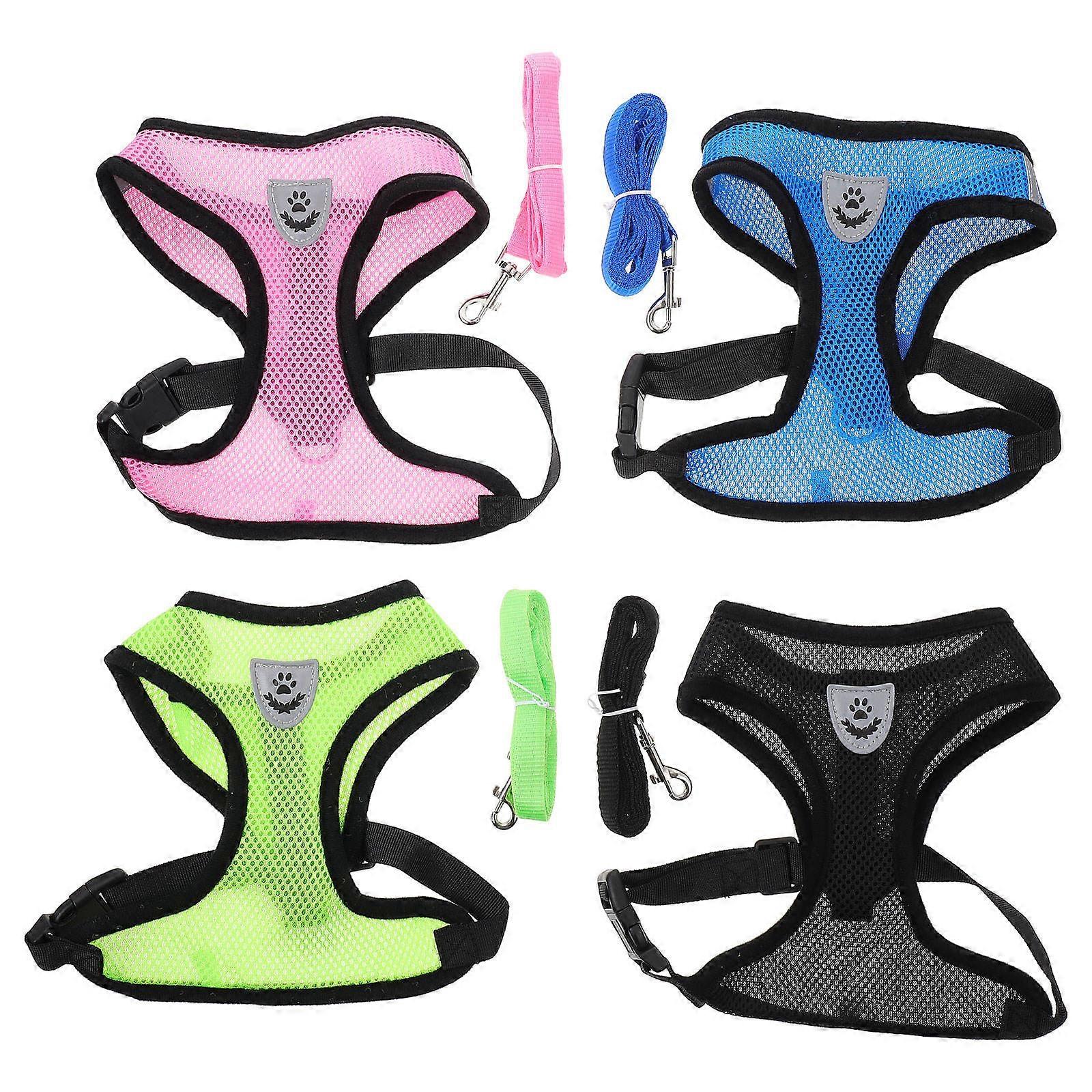 4sets Dog Harness And Leash Breathable Mesh Chest Strap For Puppies Traction Kit For Comfortable Pet Walking