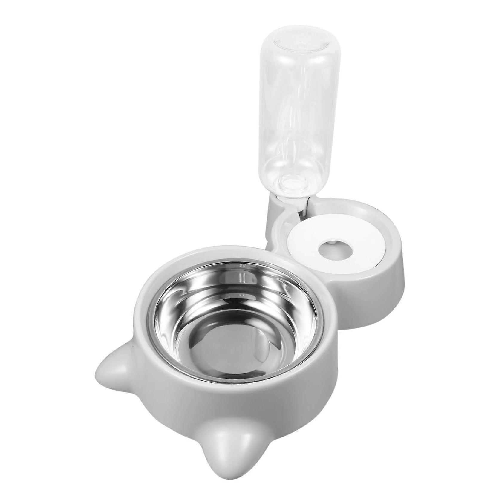Double water dispenser and automatic feeder for pets. Leakproof transparent drinking bowl for small to medium dogs and cats.