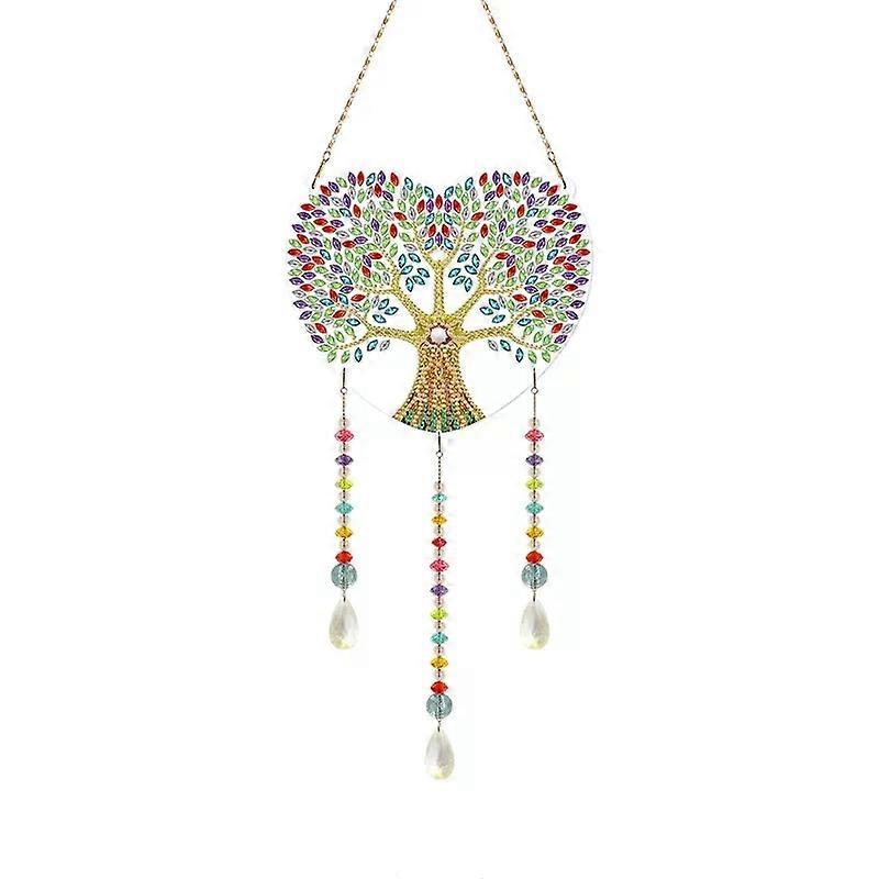 P9YE DIY Love Tree Wind Chime Kit Beautiful Diamond Art Painting Diamond Craft DIY Making Kit with Special Pendant Shape