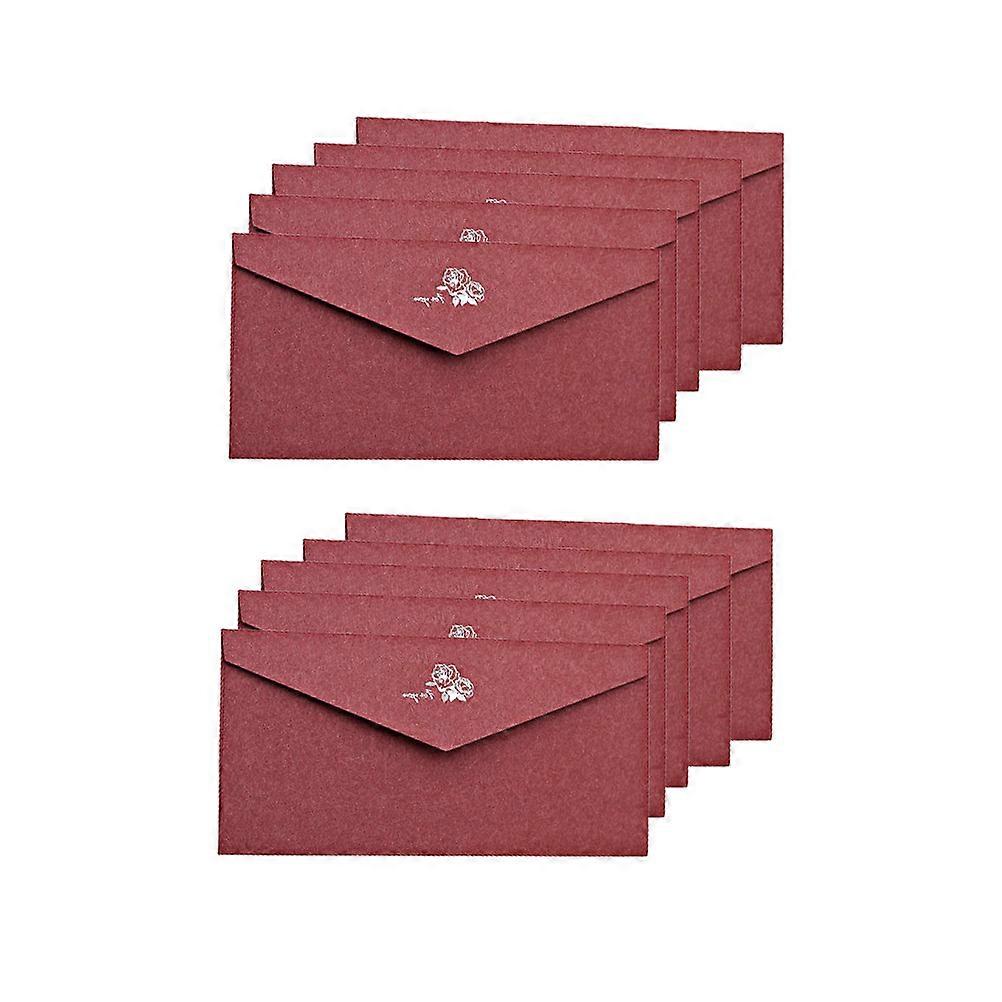 Retro Gilding Wedding Invitation Set with Blank Envelopes Made of Kraft Paper Dark Red 10Pcs