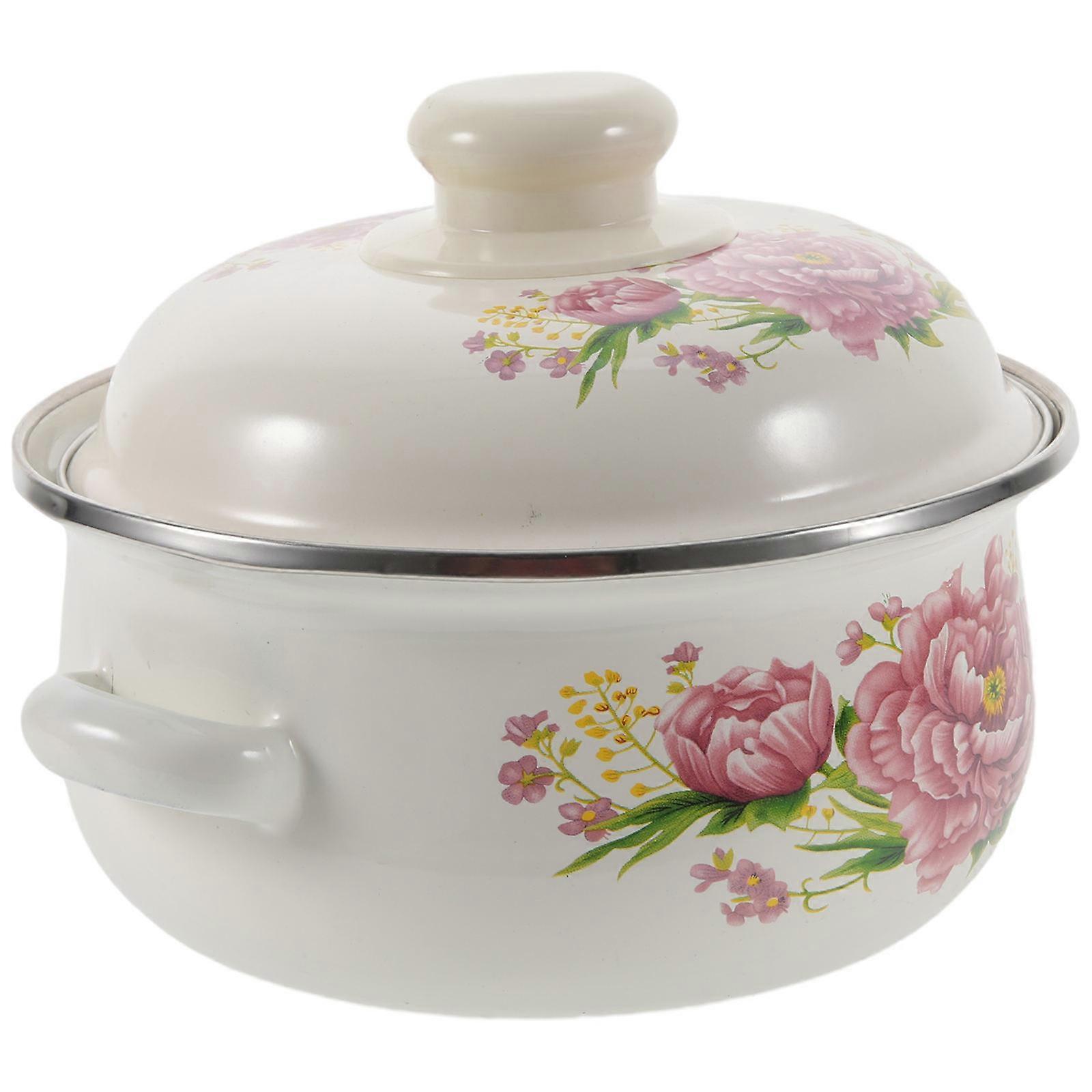Flat Bottom Enamel Cooking Pot Household Stew Pot Generous Design 1Pack
