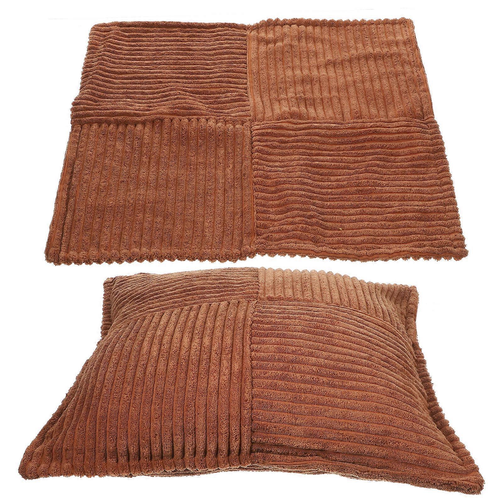 Decorative Corduroy Cushion Cover 2Pcs Square Pillow Case Ideal For Studio Brown Color