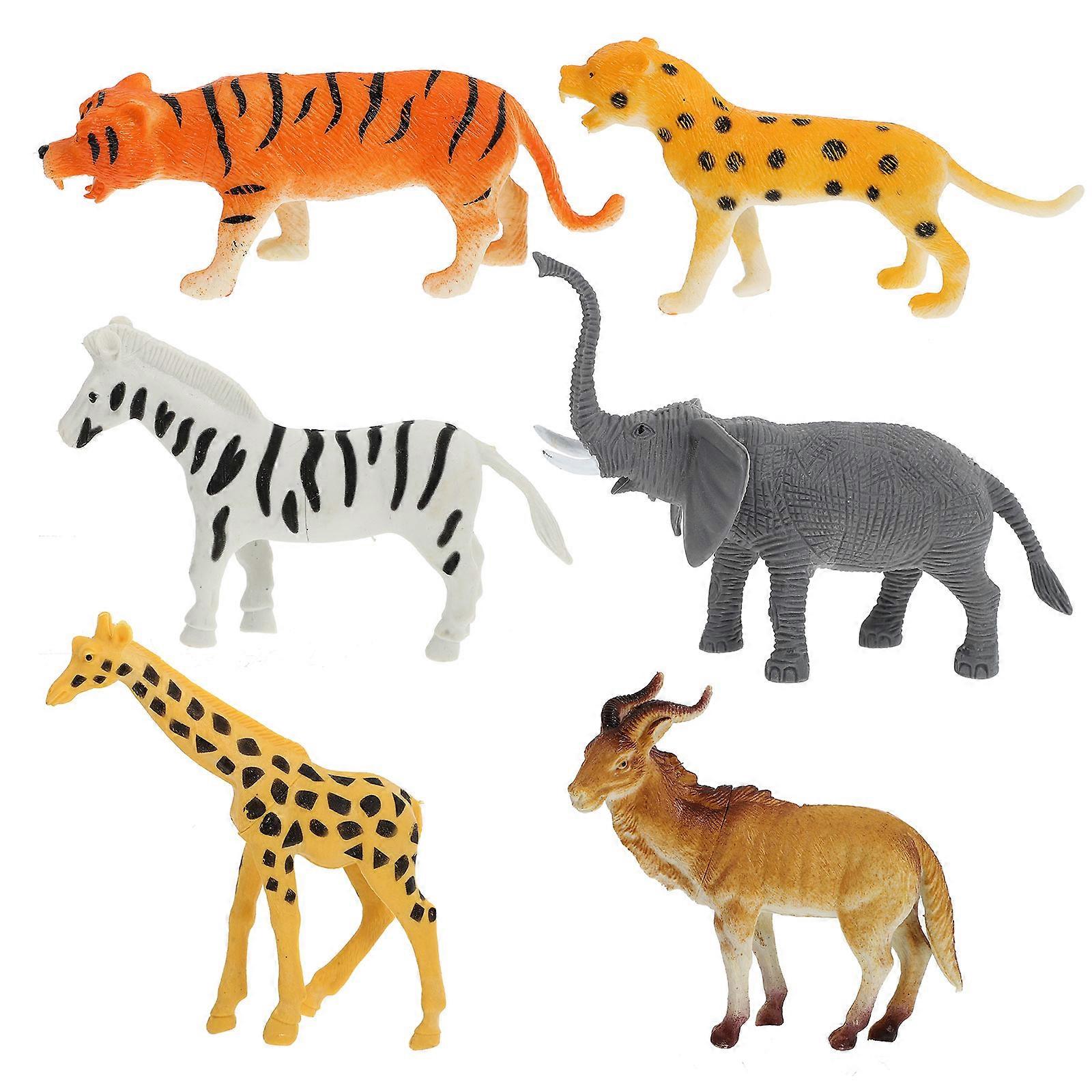 6pcs Realistic Wild Animal Models for Educational Play – Includes Antelope, Giraffe, Elephant, Leopard, Zebra, and Tiger with Detailed Features