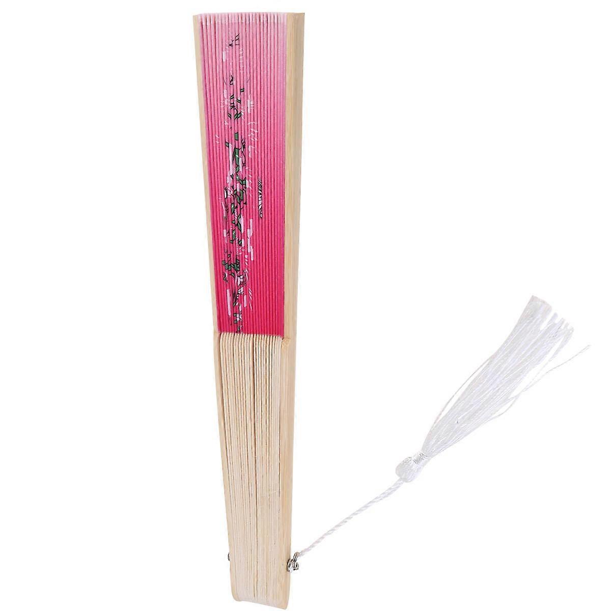 Japanese Style Handheld Folding Fan, Vintage Craft Design for Dance, Weddings, Home Decor, Rosy Flower Pattern, Ideal for Parties and Souvenirs