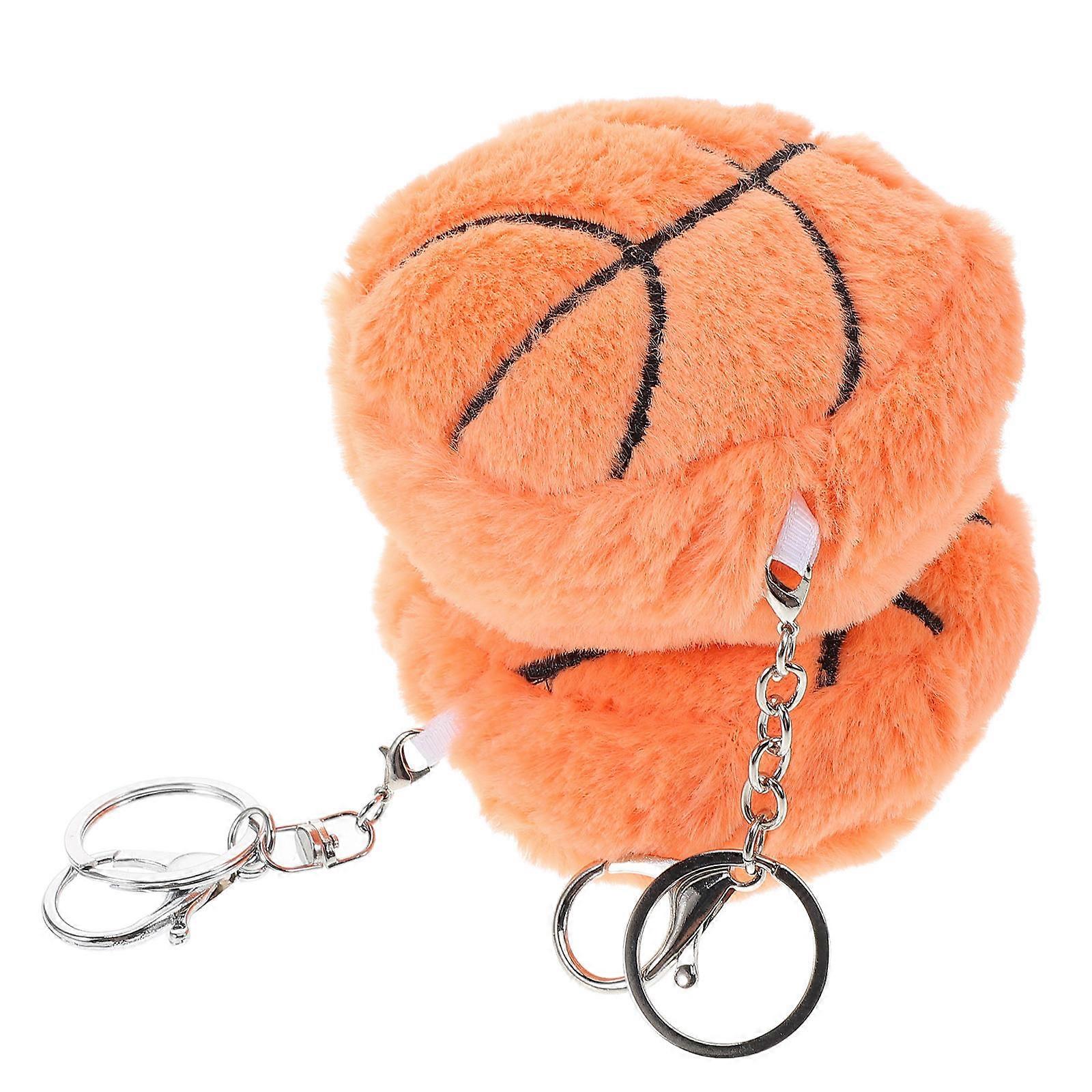 2Pcs Mini Sports Basketball Keychain Plush Toys Decorative Charm For Girls Daily Use Orange Round Shaped Pendant