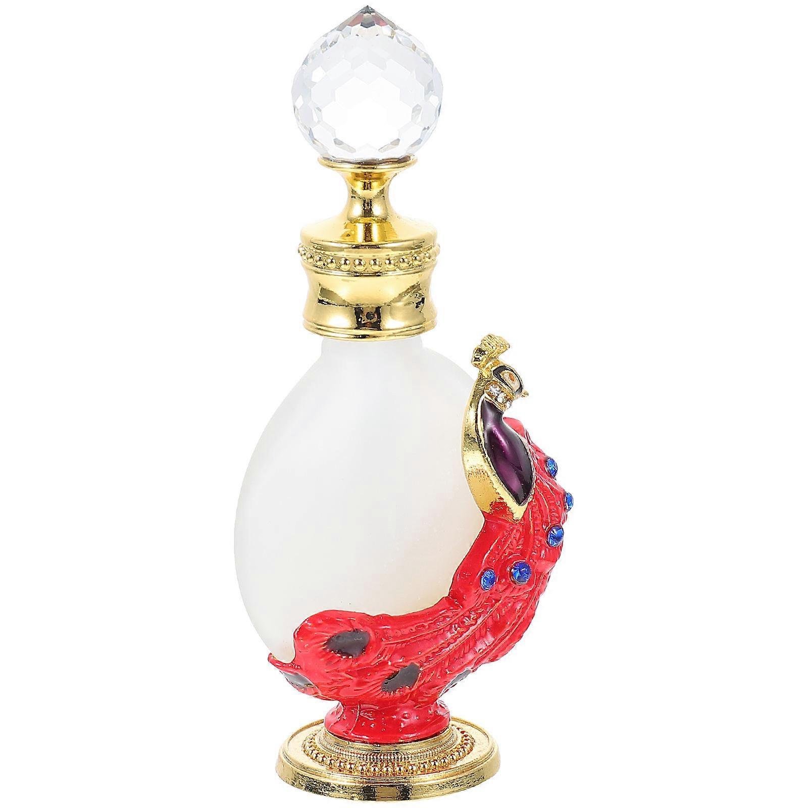 Refillable Perfume Bottle Peacock Shape Essential Oil Storage Container Red Color 1Set