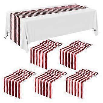 6 Pieces Striped Table Runner Wedding Polyester Table Decor Red White Striped Design Tablecloth