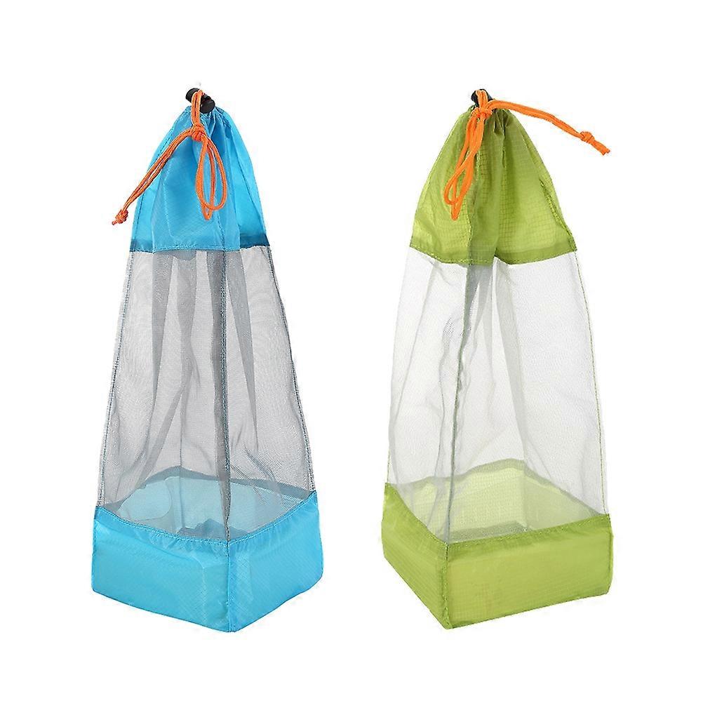 Drawstring Mesh Bag for Storage Made of Nylon Perfect for Travel Camping with Square Base Design 2 Pieces Assorted Color