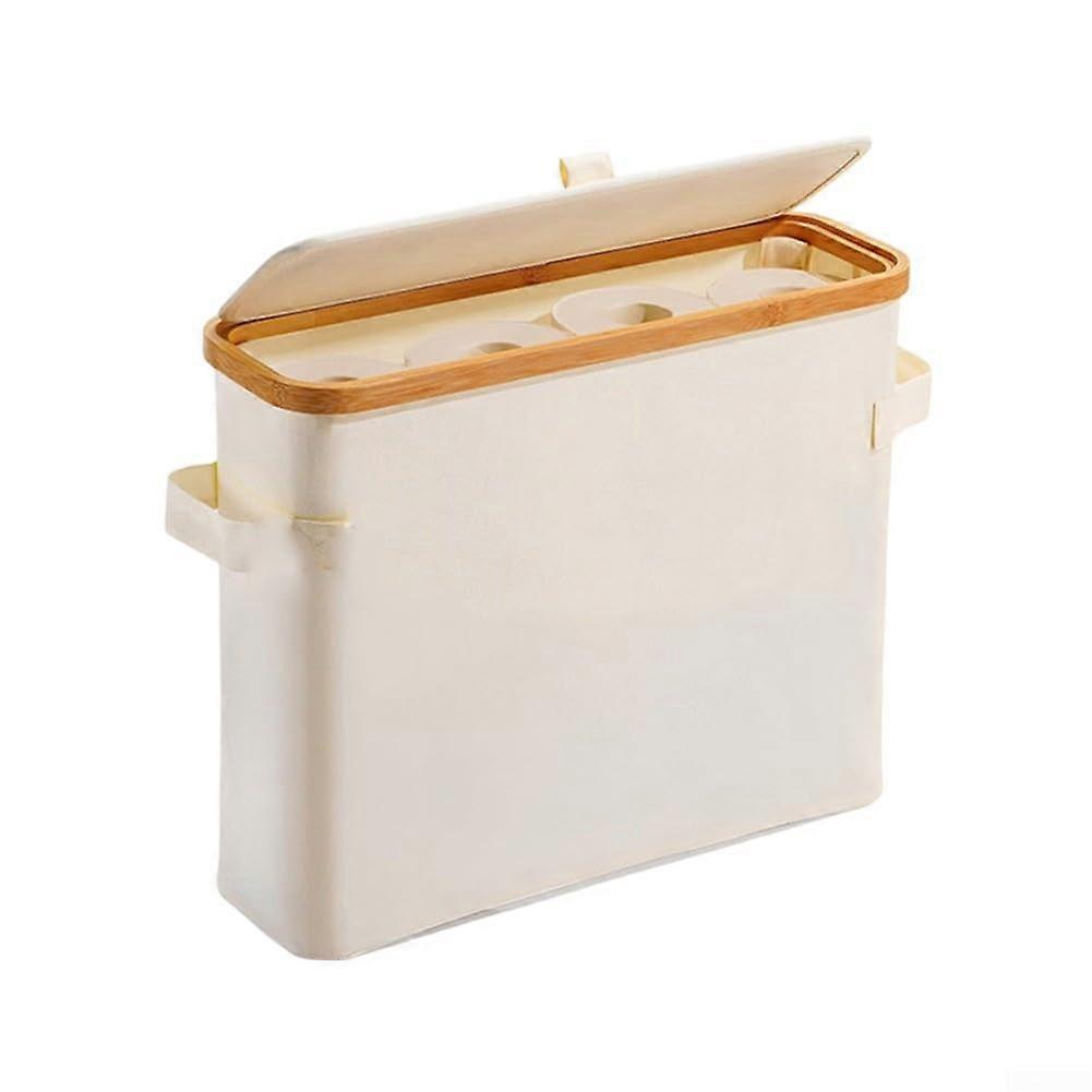 Spacesaving toilet paper holder with lid and handle, organizes up to 12 rolls and protects against moisture (Beige)