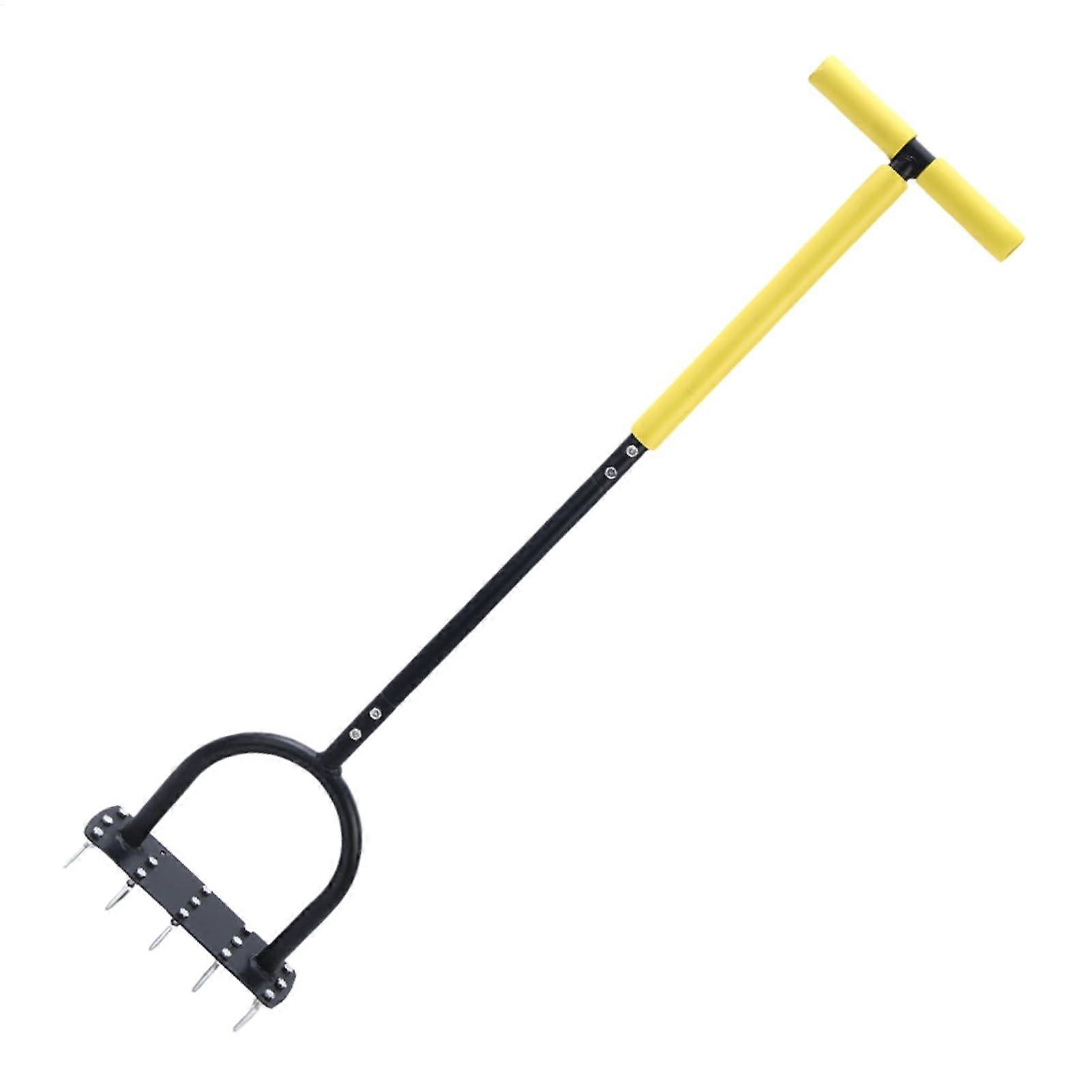 Lawn aerator tool, dethatching soil aeration for lawns, ergonomic dethatcher cultivator for soil care, landscaping, and agriculture.