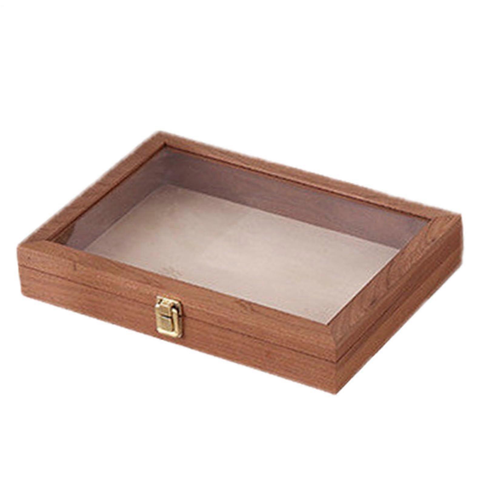 Specimen Display Box, Wooden Keepsake Organizer, 31cm Storage Case Clear Lid, Multi-Purpose Cash And Necklaces