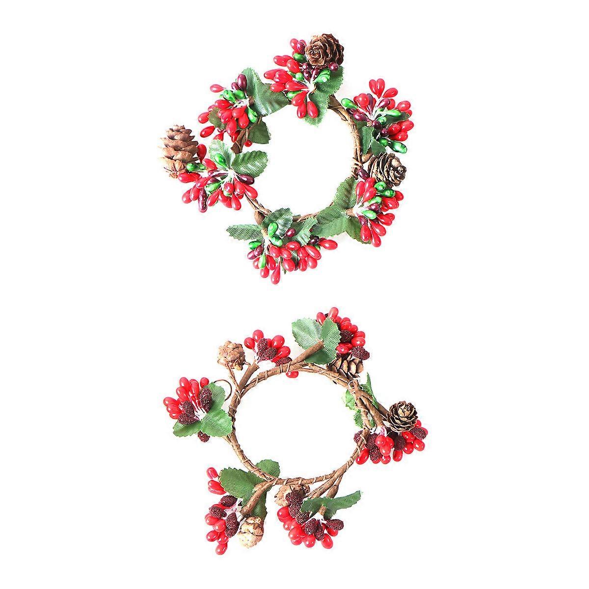 Simulation Berry Wreath Candle Stand Decoration for Shopwindow Multi Wood Hanging 2Pcs