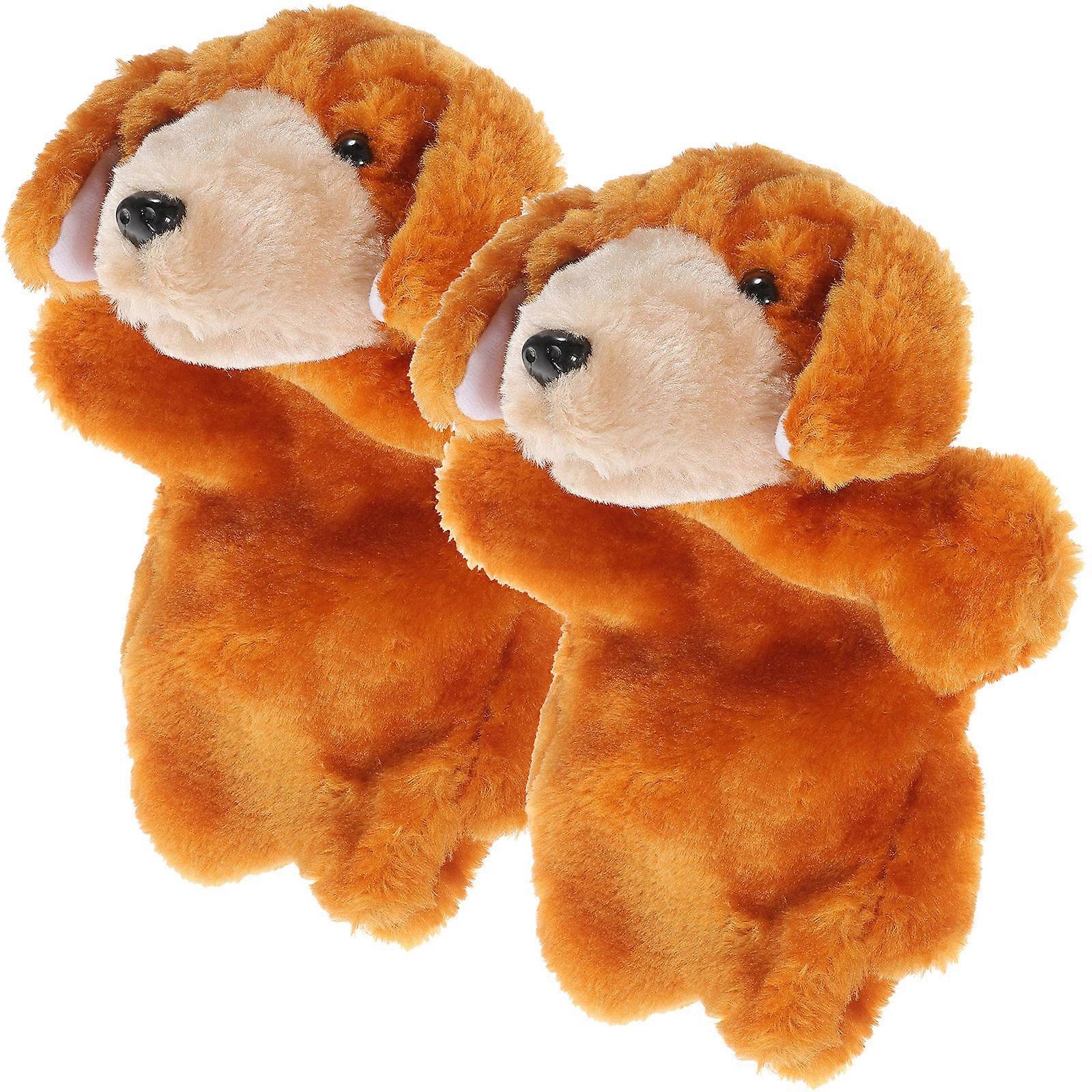 Hand Puppet Toy Dog Shape for Kids Orange Plush Interactive Toy 2Pcs
