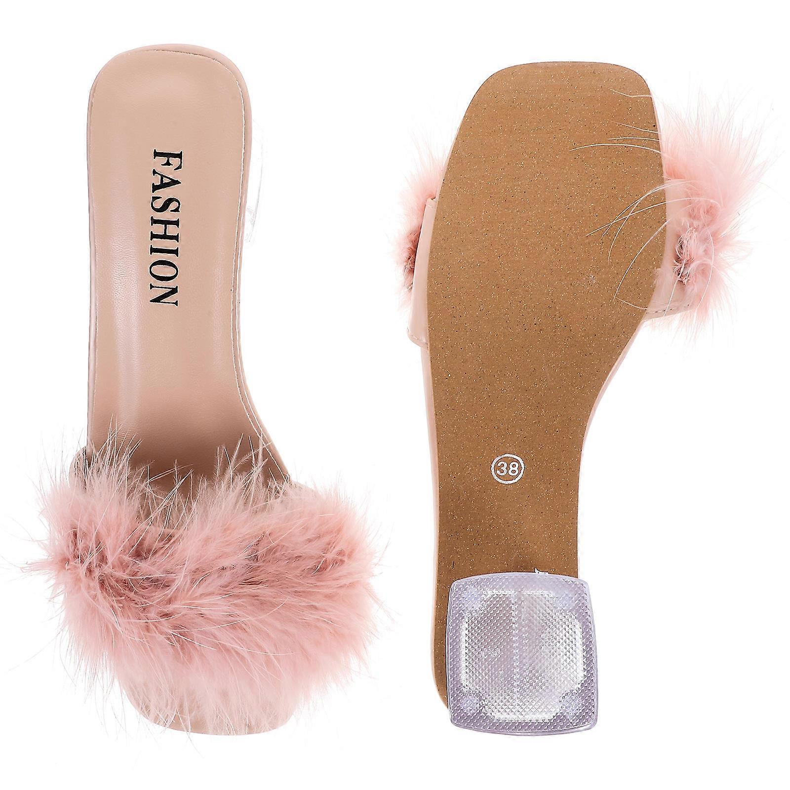 Ladies Slippers Chunky Heel Pink Pu Material Casual Occasions Function 1 Pair