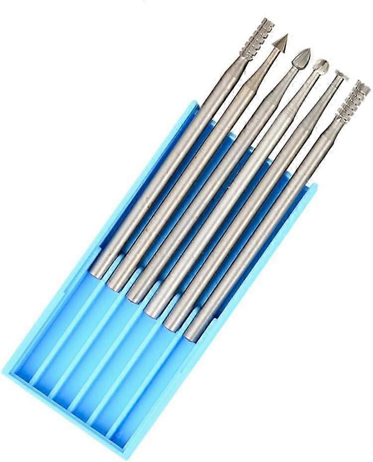6pcs Engraving Bits Set - Tungsten Steel Rotary Burrs for Professional Micro Carving - DIY Woodworking - 2.35mm Shank - L