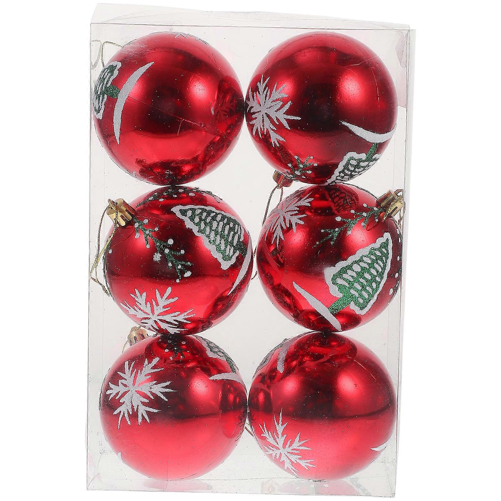 6Pcs Classic Christmas Design Hanging Ornament Round Plastic Balls for Home Decor and Special Occasions