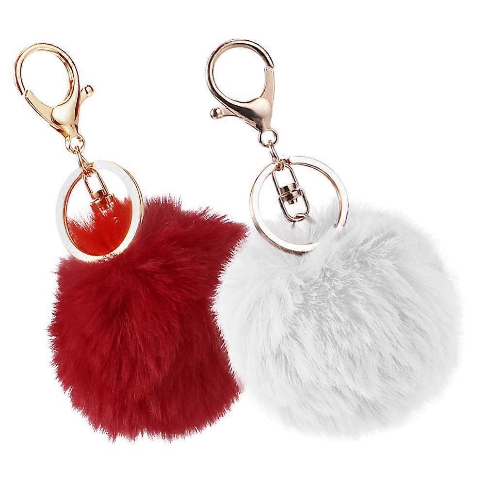 Keychain Pompoms Fluffy Ball Keychains for Women Backpack Assorted Color Plush Soft Accessories Portable 2Pcs