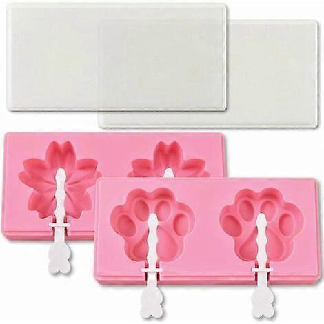 Set of 2 silicone ice cream molds with lid and sticks, classic shape, watermelon, orange