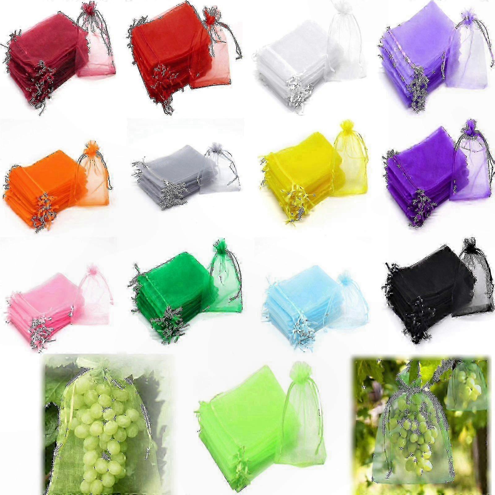 Produce Protection Bags, 100 Count Mesh Drawstring Sleeves for Grapes and Vegetables, Multiple Sizes Available