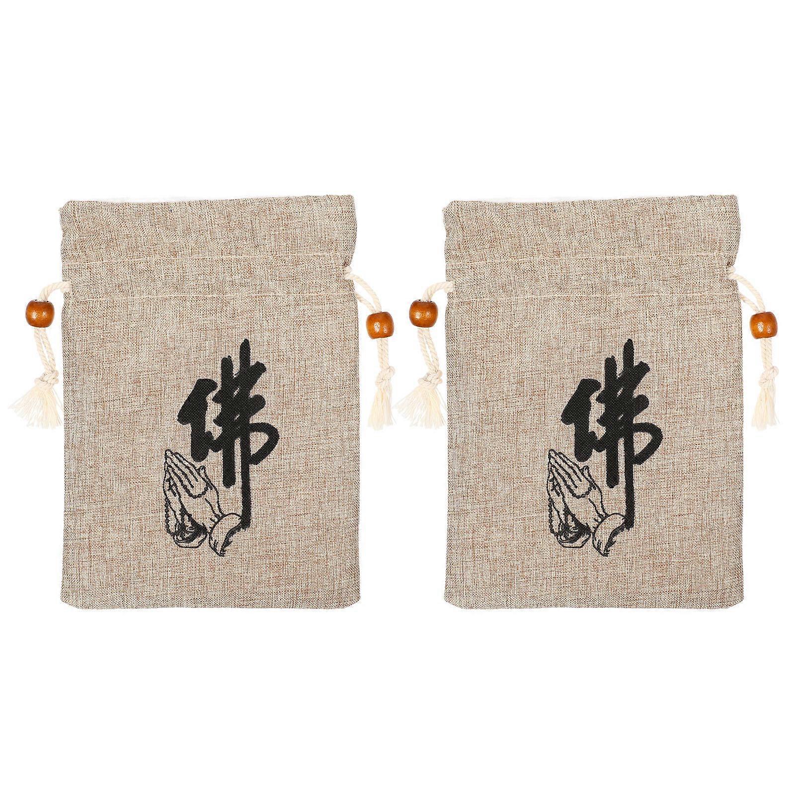 Buddhist Beads Hand String Drawstring Bag 2Pcs for Storage Use