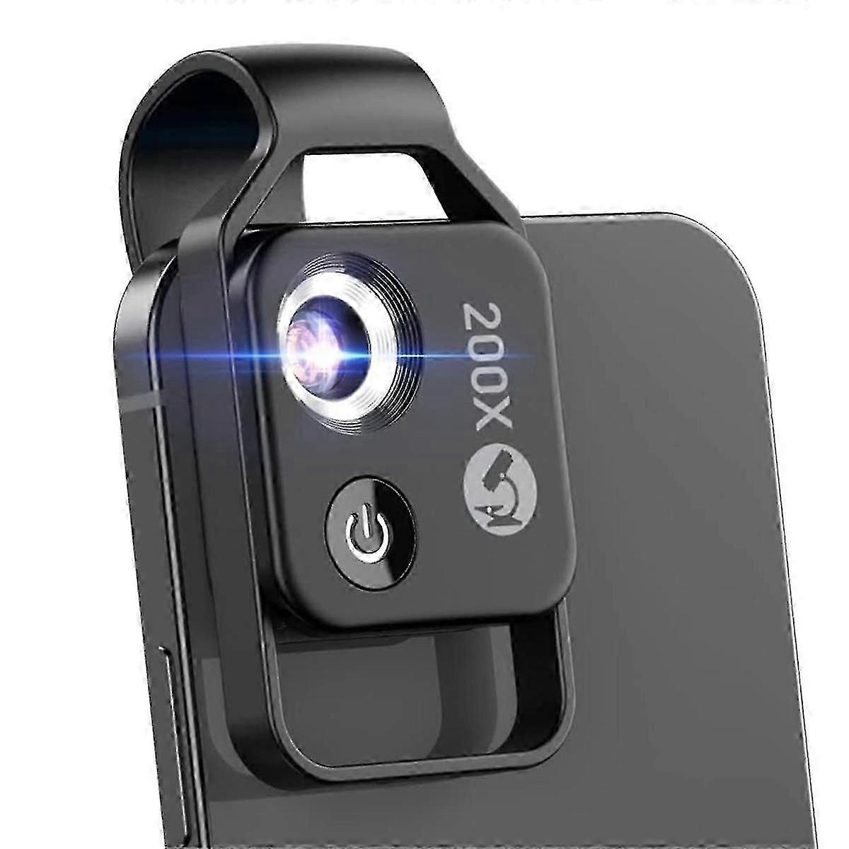 200X Phone Mini Pocket Microscope with LED Light/Universal Clip, Portable Digital Microscope Camera