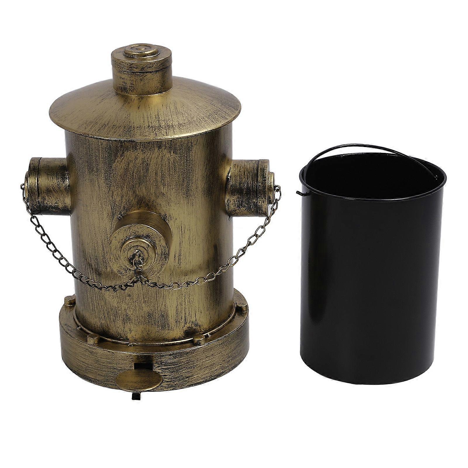 Fire Hydrant Trash Can with Inner Bucket European Iron Retro Practical Large Capacity Wrought Iron Pedal Trash Can for Floor Desktop Gold