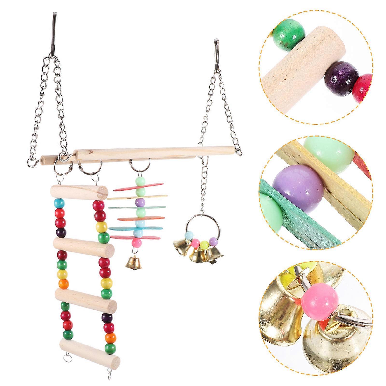 Bird Swing Wooden Bird Perch for Parakeet Playground 2Sets Toy