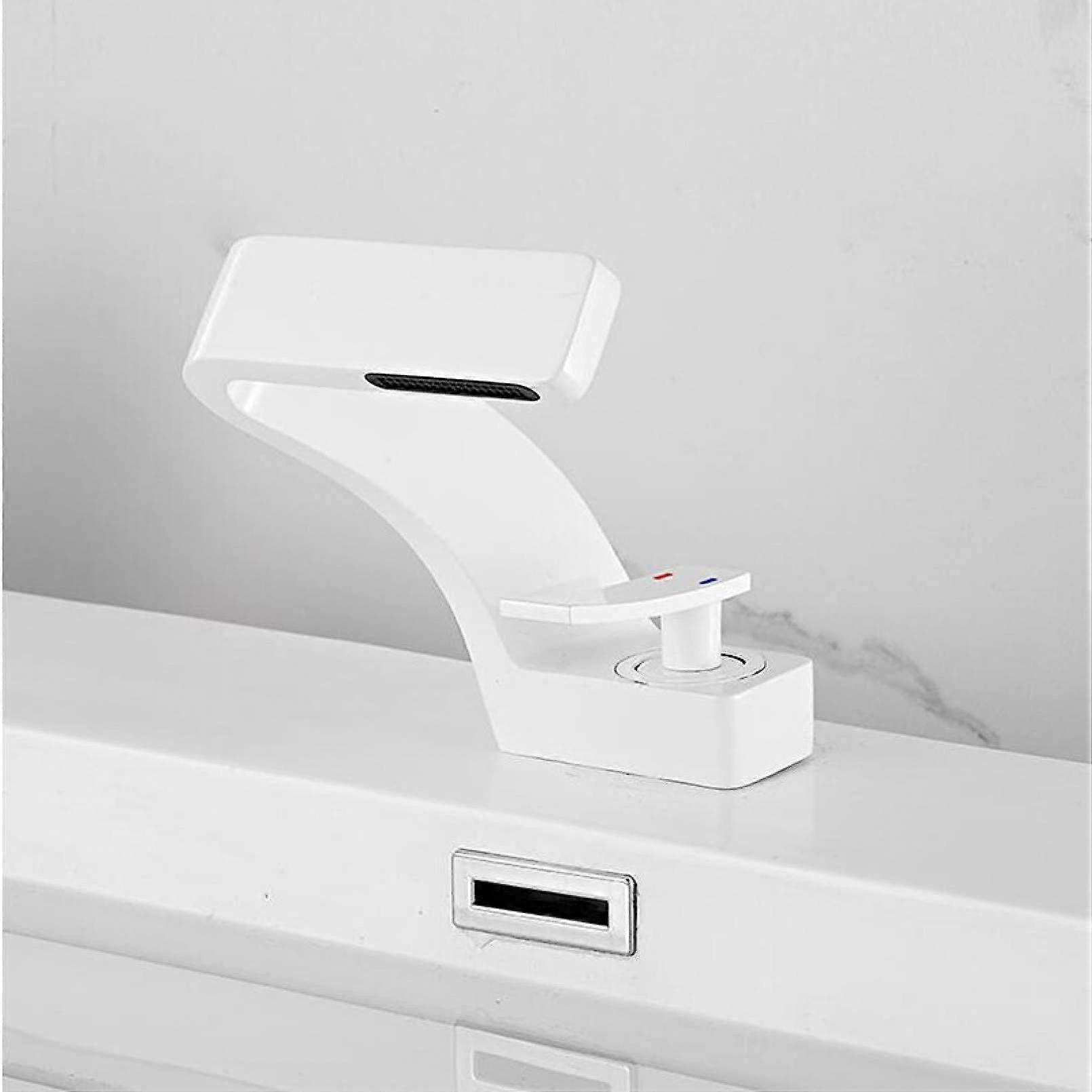 Kitchen Faucets For Sink White And Gold, Single Lever Hot And Cold, 1Hole Basin Mixer Tap Faucet