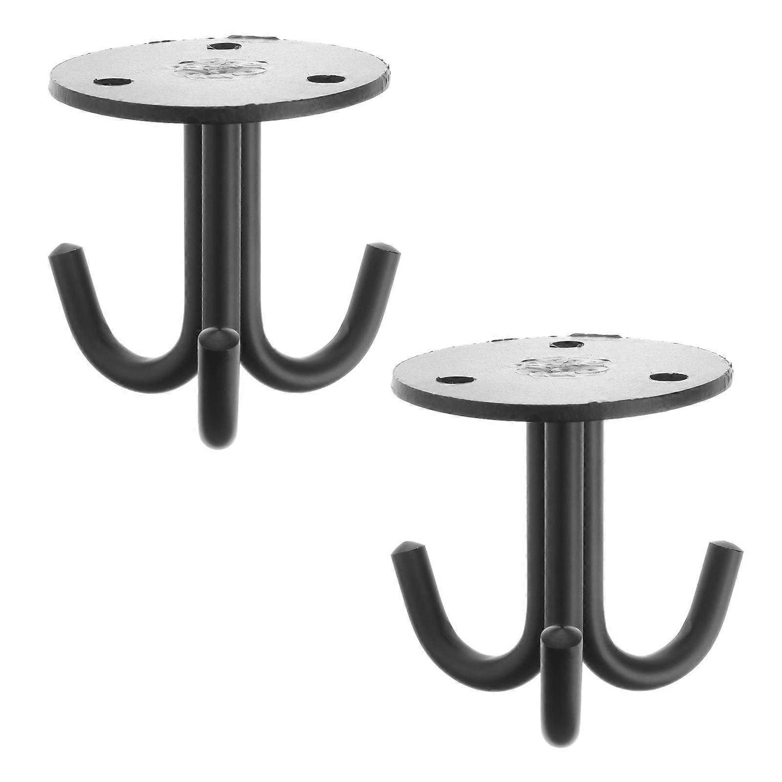 Ceiling Mount Hooks For Household Organization Three-Claw Black 2Pcs