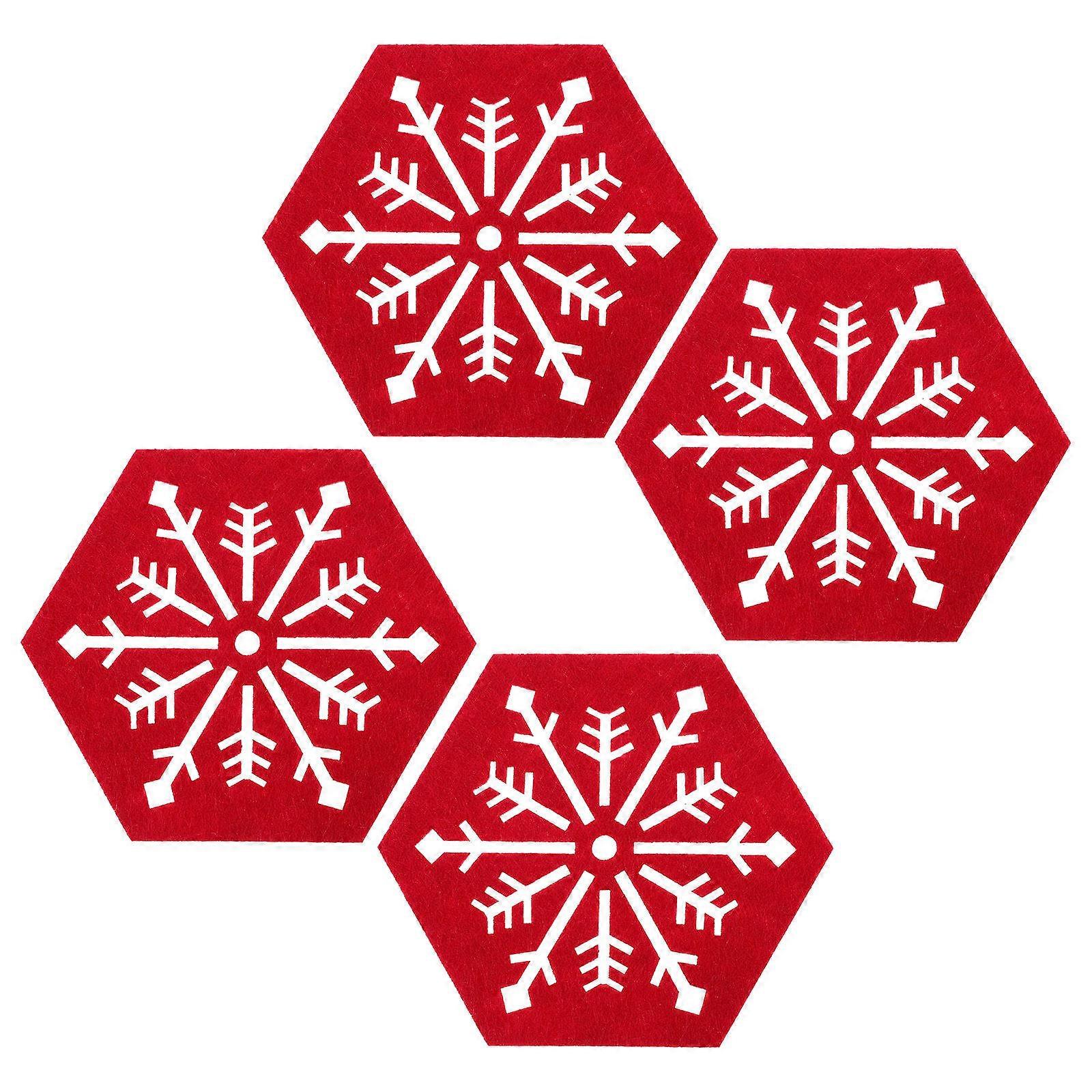 Snowflake Pattern Placemats 12 Pcs Modern Design Hexagon Table Protection For Christmas Parties And Restaurants In Red Color