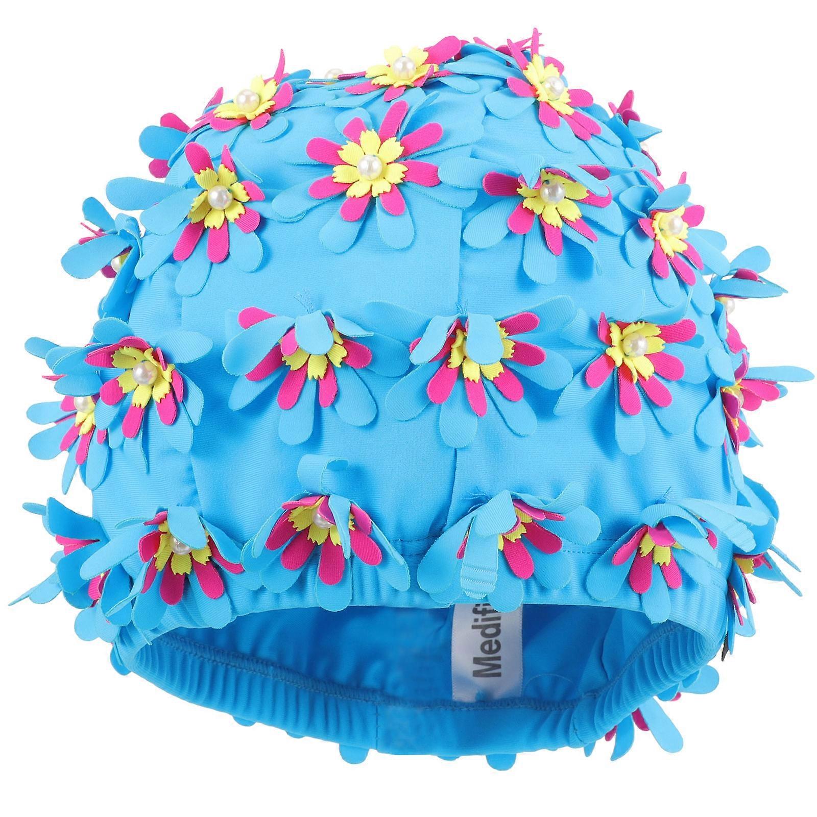 Fashion-Forward Elastic Flower Swimming Caps For Adults And Men With Comfortable Texture -Blue Ideal For Swimming 4Pcs