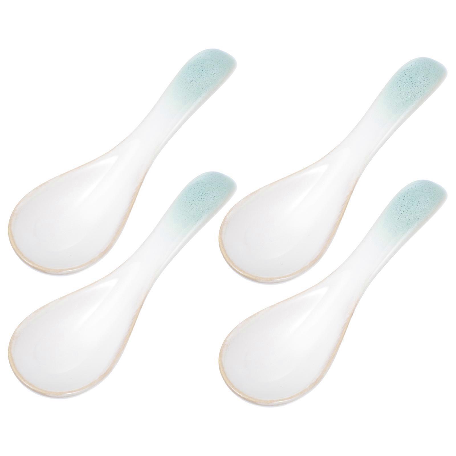 Ceramic Soup Spoons for Eating 12Pcs Restaurant Tableware Green White
