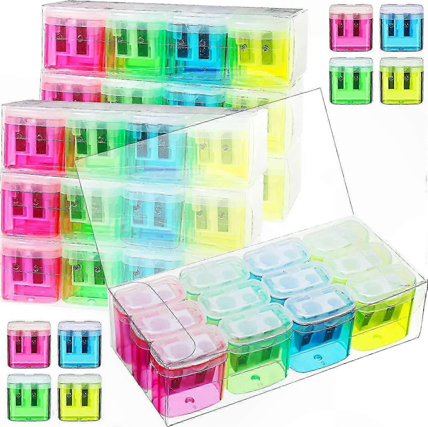 Manual Double Hole Pencil Sharpeners with Lid, 96 Pack for Kids, Hand-Held Colored Sharpeners