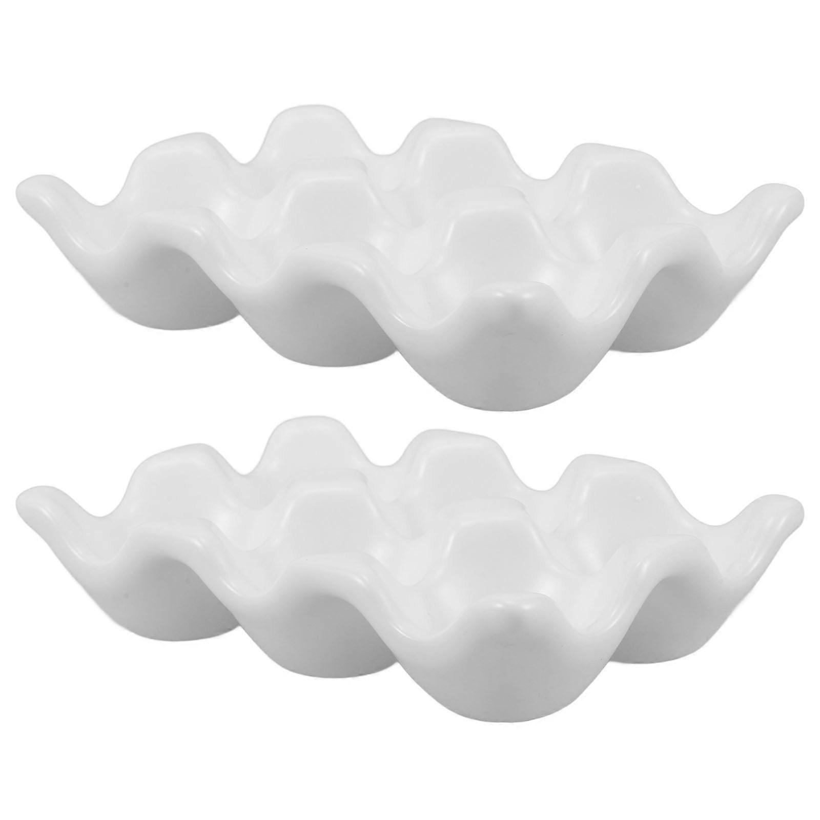 White Ceramic Egg Holder for Kitchen 2Pcs Easy to Clean Egg Tray