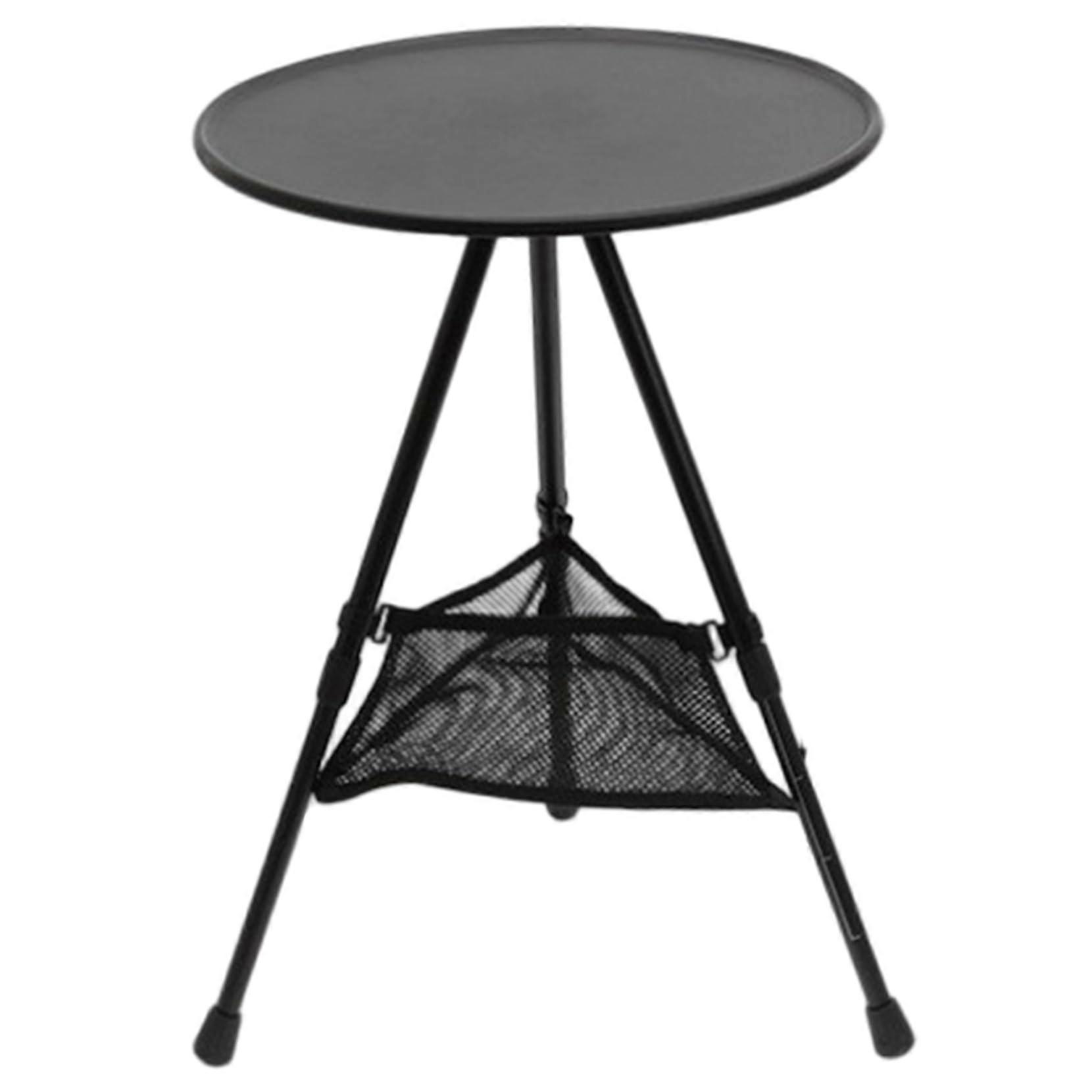 Folding Garden Table 15Inch Round With Mesh Storage, Height Adjustable 13.822 Inches, Outdoor Patio Use