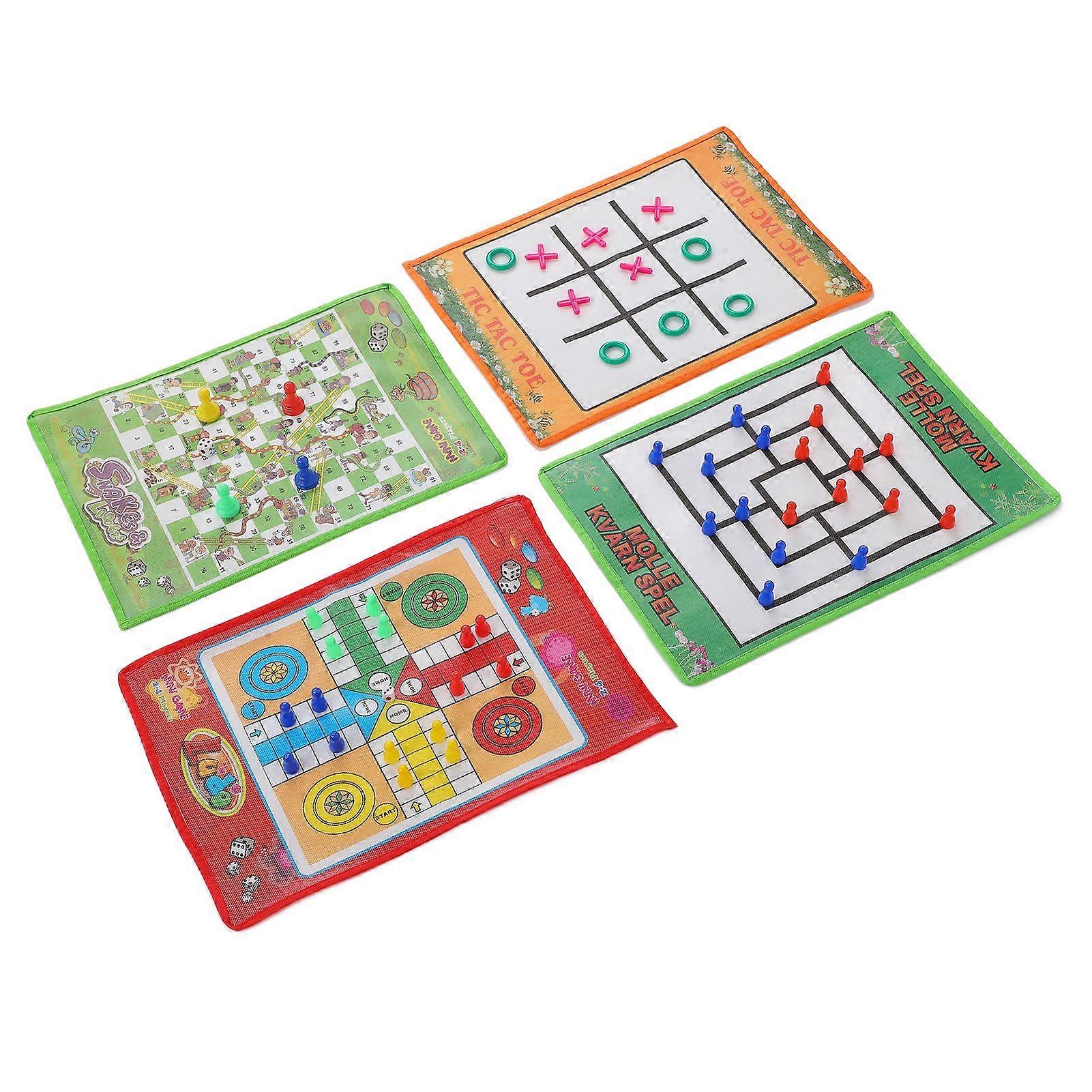 Snake and Ladder Kids Nine Men's Morris Portable Flying Chess Ludo Board for Family Game 4 in 1 Set