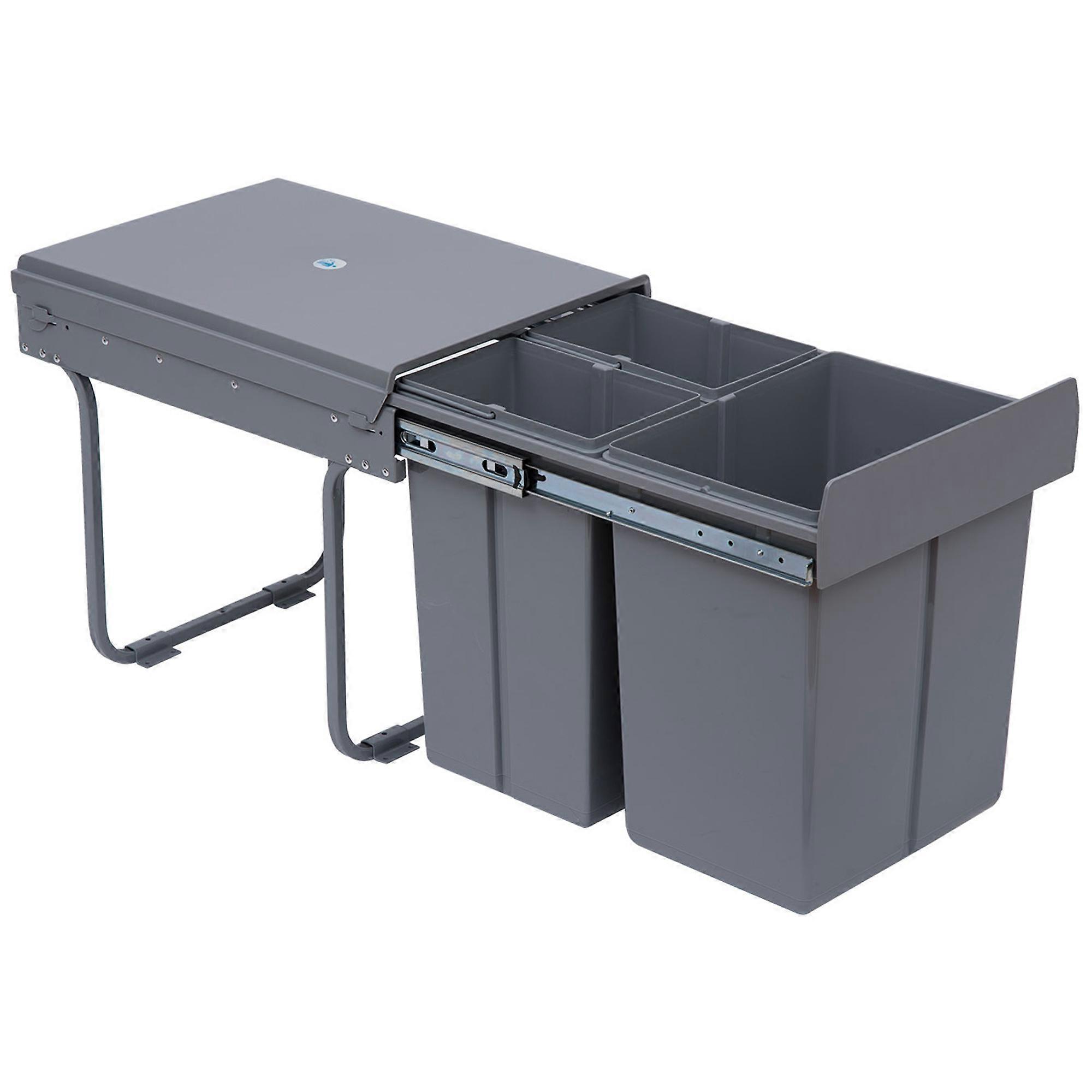 Grey HOMCOM 40L Pull-Out Trash Can 3 Removable Bins Kitchen