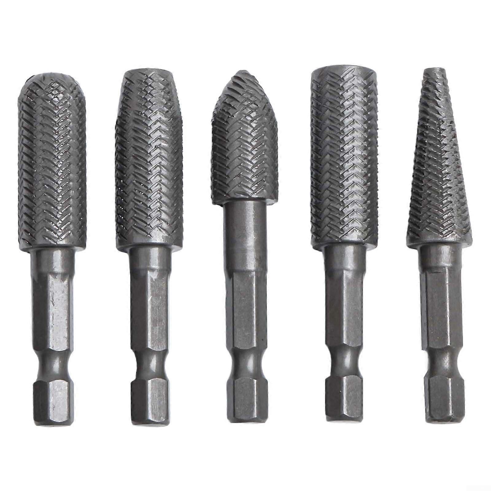 Steel File Rotary Bits Set 1/4Inch Hex Shank Drill Attachments Deburring Burrs Rotary Rasps Shaping And Filing 5Piece