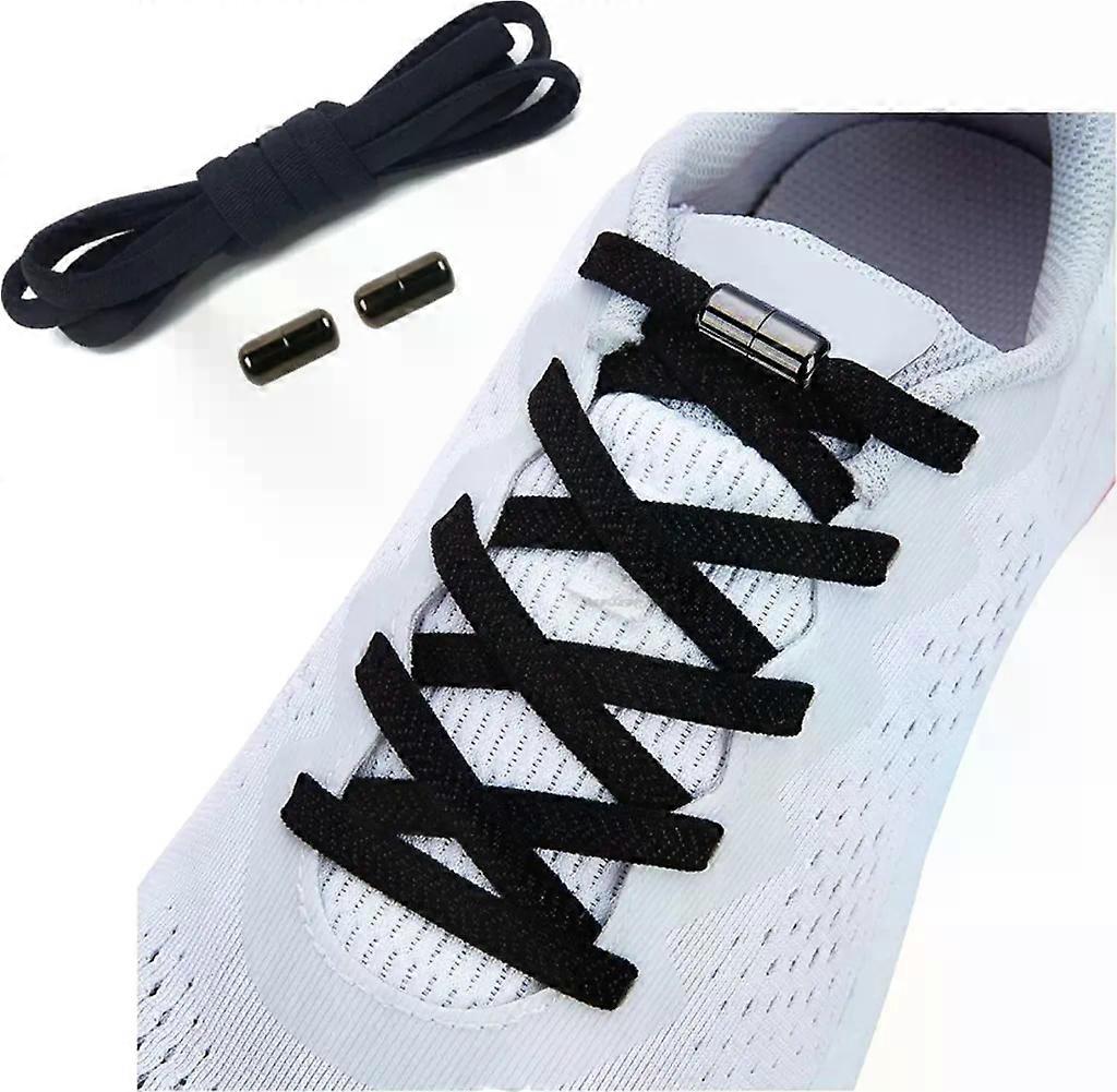 1 pair of black elastic shoelaces without tying - Flat elastic shoelaces with quick release