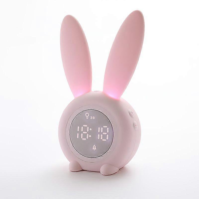 Betterlifefg-Rabbit Electronic Small Alarm Clock LED with Night Light Desktop Clock for Children and Students (Pink)
