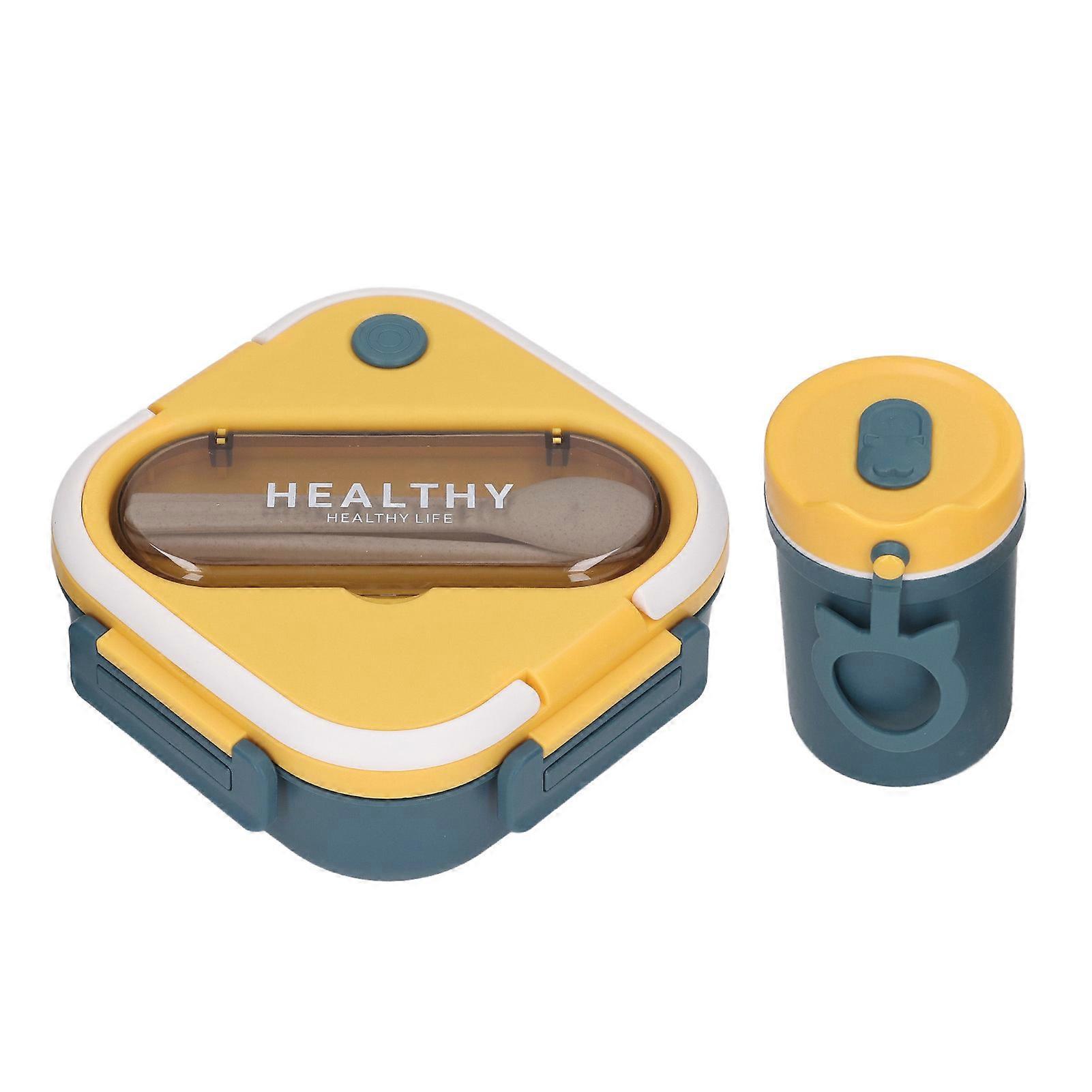 Lunch Box Container Minimalist Cute Portable Leakproof Bento Box with Cup Chopsticks Spoon for Students Work Blue 