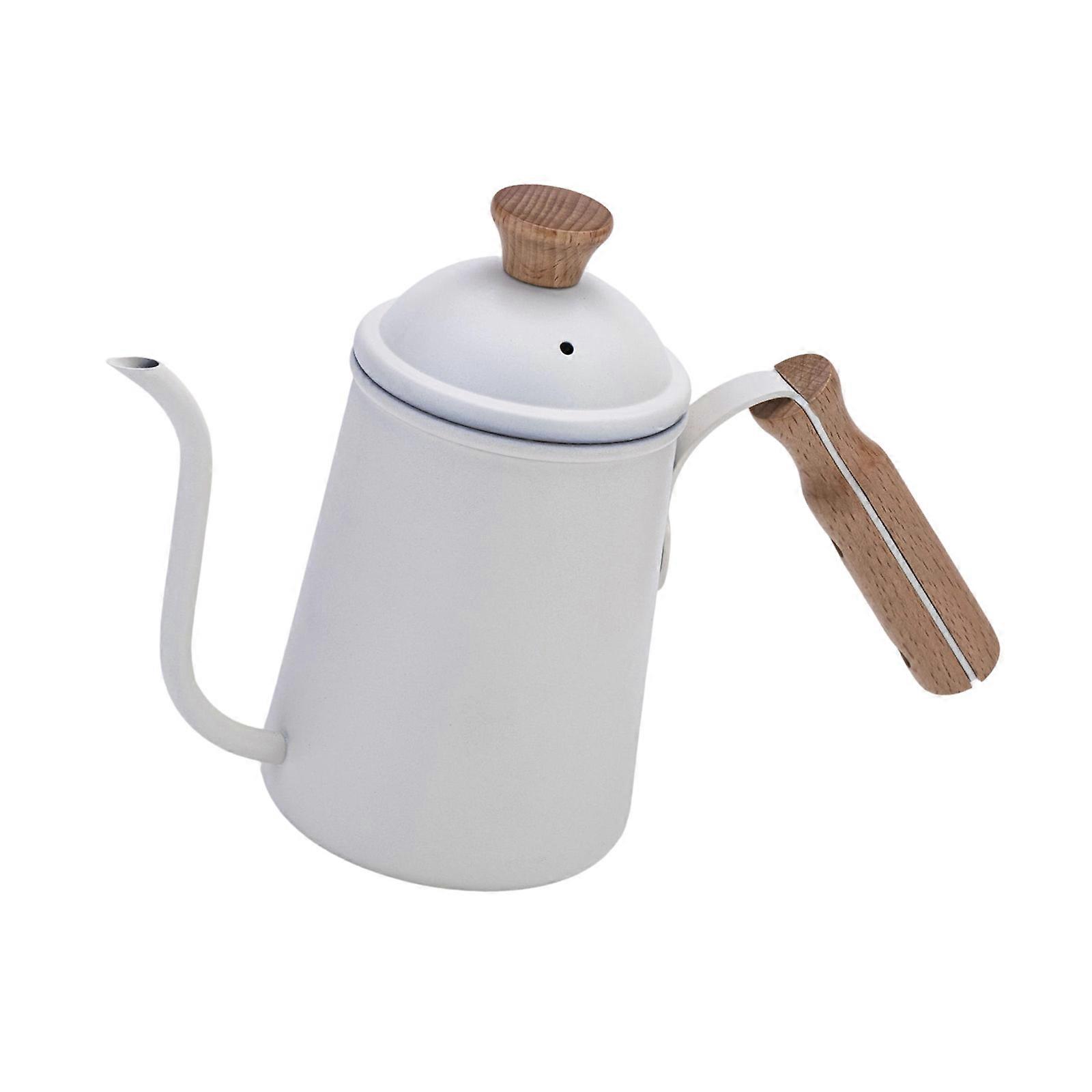 الفولاذ المقاوم للصدأ يصب فوق غلاية 650 مل وعاء قهوة تخمير يدوي طويل معقوفة وعاء قهوة أداة مطبخ سهلة التنظيف بيضاء