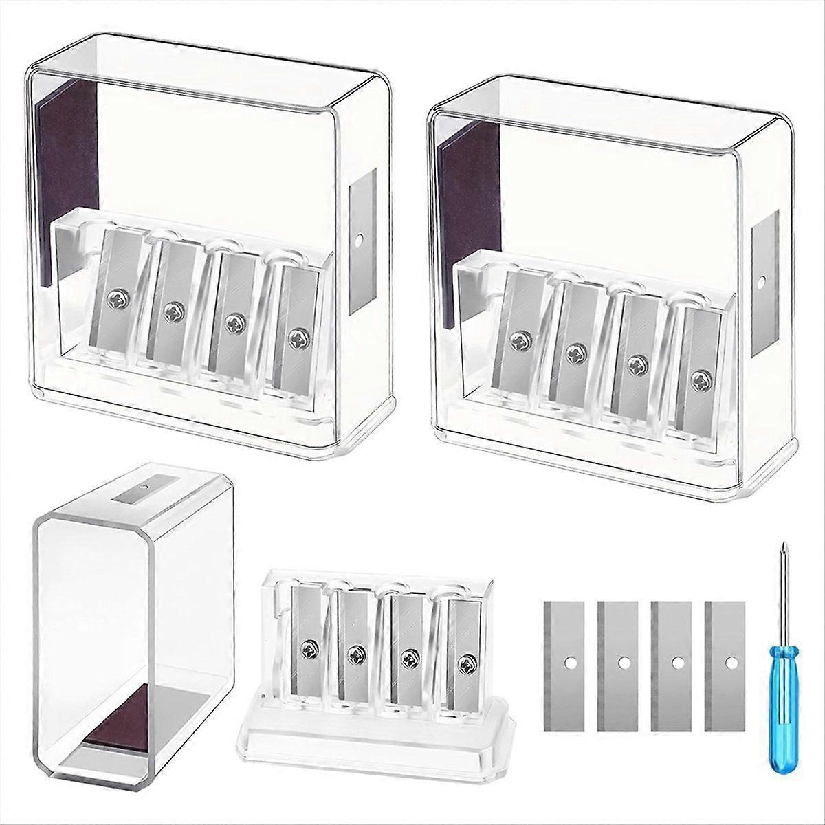 2-Pack Carpenter Long Point Pencil Sharpener, 4-Hole Handheld with Plastic Lid for Sketching, Charc