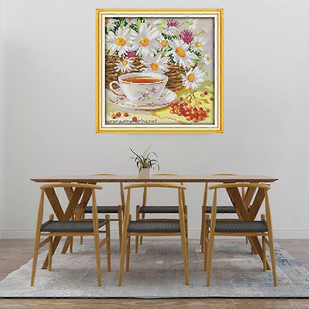 Handcrafted Cross Stitch Kit - Flower and Tea Pattern